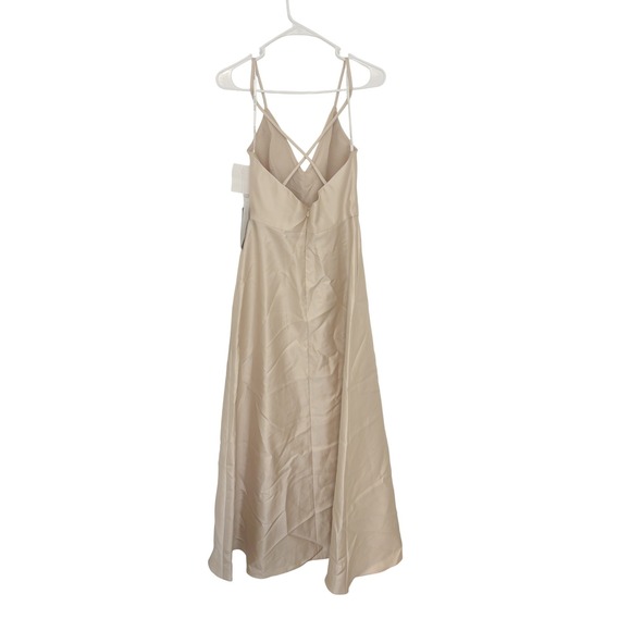 NWT Alfred Sung Champagne V Neck Spaghetti Strap Formal‎ Maxi Gown Size 4R - Picture 4 of 7